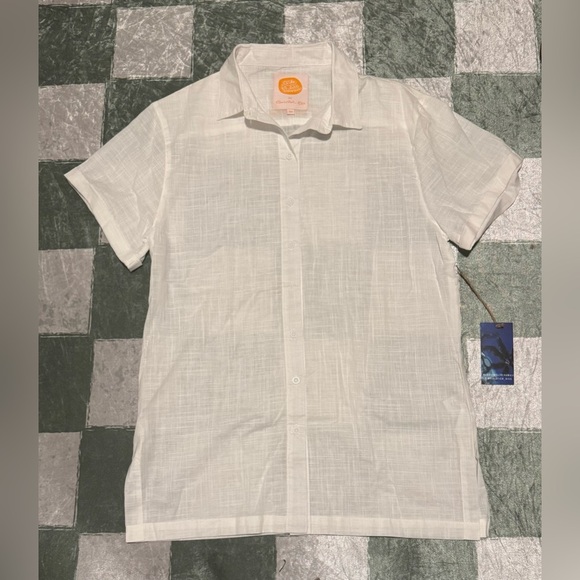 NWT White Linen Shirt Swim Cover Up Another Day in Paradise - Picture 1 of 7